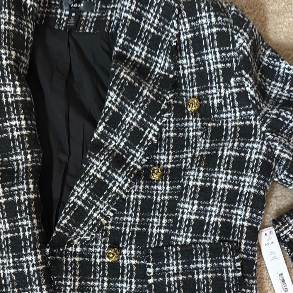 Aqua NWT Black and White Plaid Blazer - Picture 2 of 7